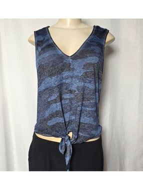 Lucky Brand Navy Blue Camo Tie Front Cropped Tank Top Sleeveless V Neck Small